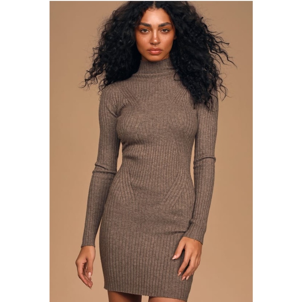 Lulu’s Anug Heather Taupe Sweater Dress | Size S